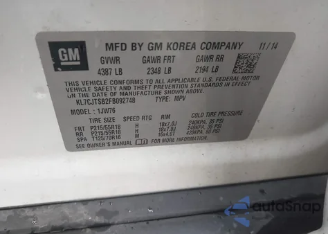 2015 Chevrolet Trax Ltz z USA, uszkodzony, nr VIN KL7CJTSB2FB092748